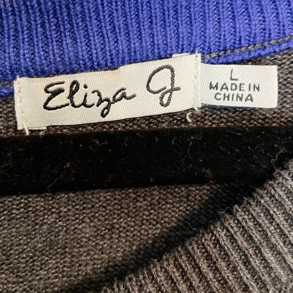 Eliza J, Long Sleeve, Color Blocked Sweater Dress, Size Large, Gray & Blue - Picture 3 of 6